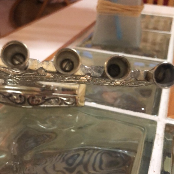 Vintage silver plated menorah featuring beautiful designs. Made in Israel. - Picture 4 of 11